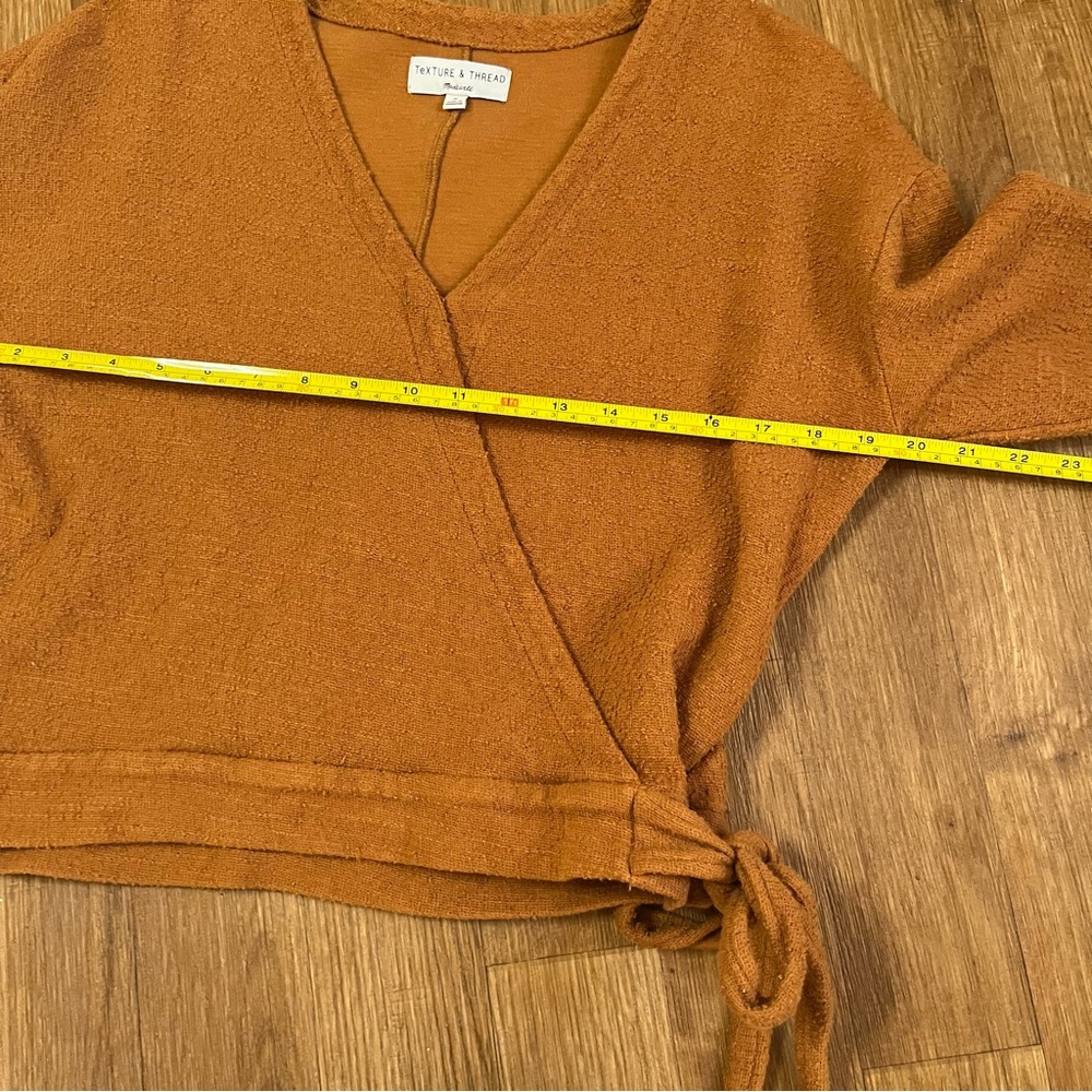 Madewell 100% Cotton Terracotta V-Neck Faux Wrap Sweater Cottagecore - Picture 7 of 9